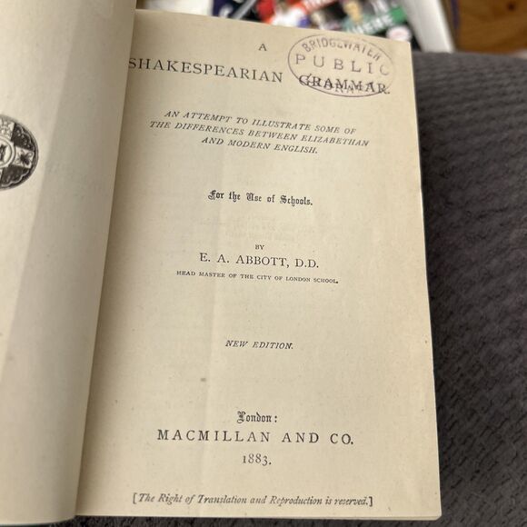A SHAKESPEARIAN GRAMMAR book E A Abbott - Antique 1883 Edition Vintage cloth HC - Picture 8 of 12